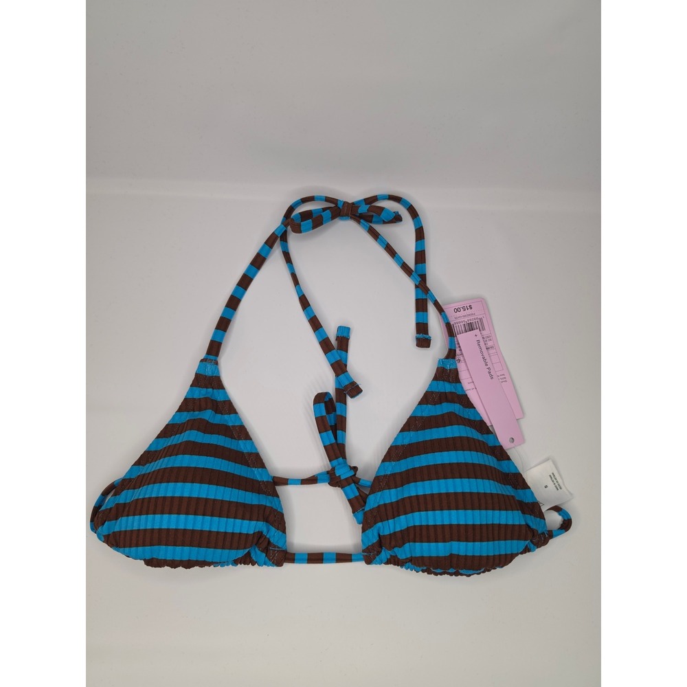 Wild Fable Striped Triangle Binkini Top Brown/Blue Small NWT
